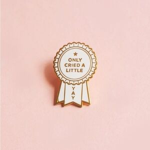 Women’s Jewelry Ribbon ‘ONLY CRIED A LITTLE YAY’ Gold and White Enamel Pin